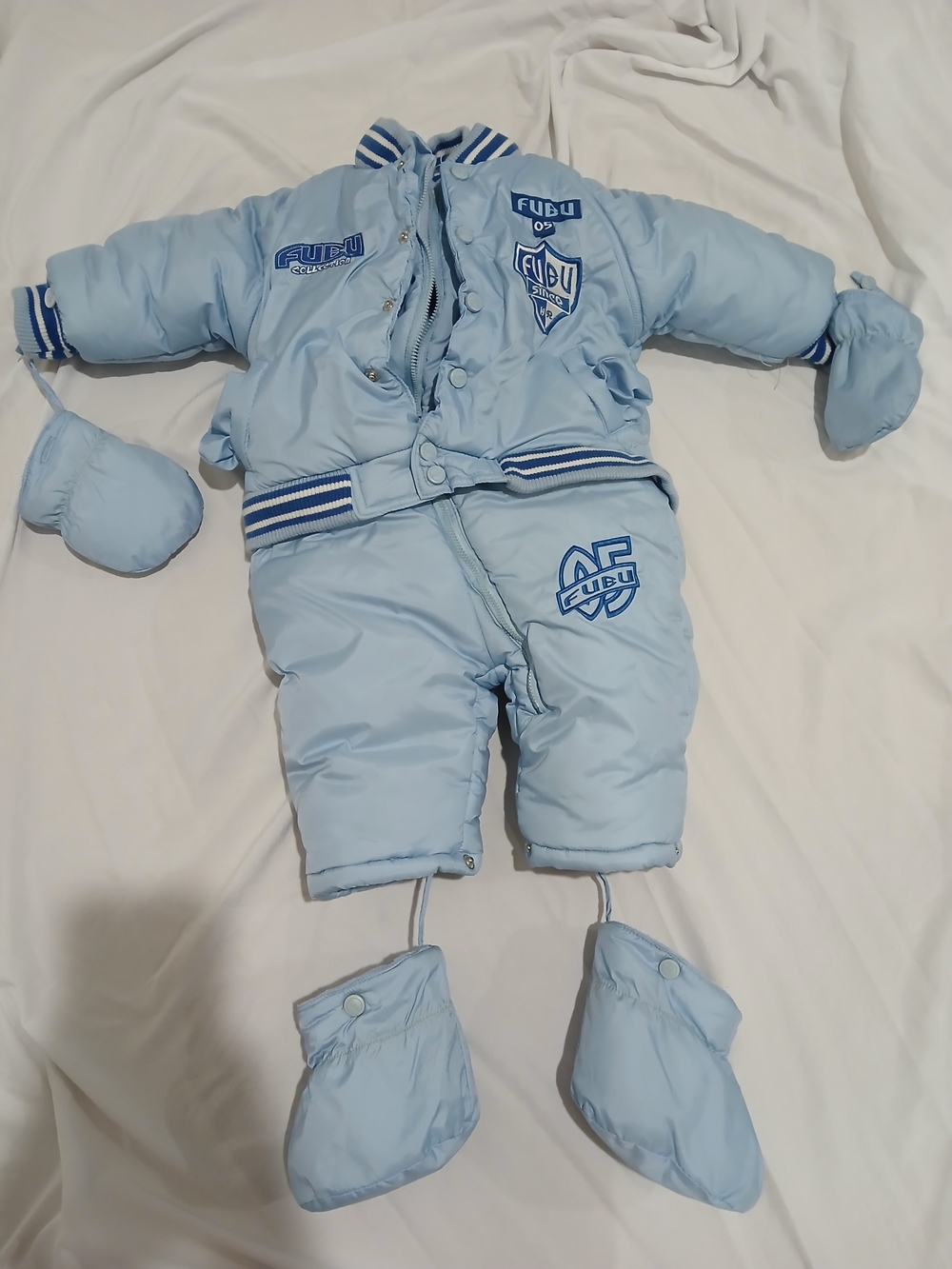 FUBU Light Blue Puffer Snowsuit with Mittens & Booties